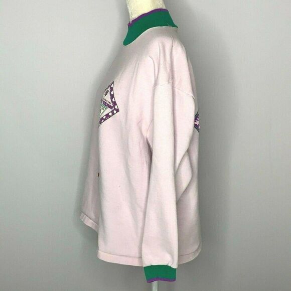 Vintage 80s Guess Sweatshirt M Lilac Georges Marciano Mock Neck Double Sided - Picture 8 of 12